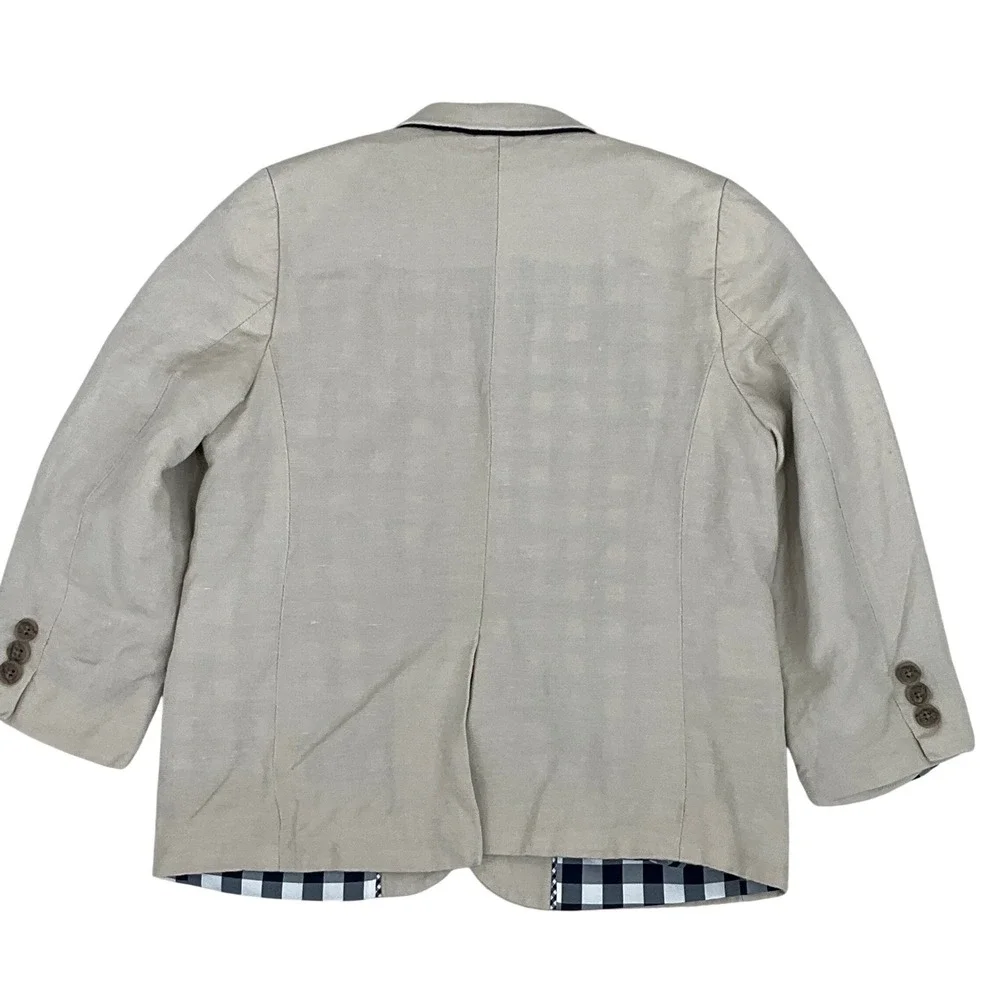 Nordstrom Blazer Kids‎ Sz 7 Tan Linen Gingham Lined Classic Preppy Suit Jacket
